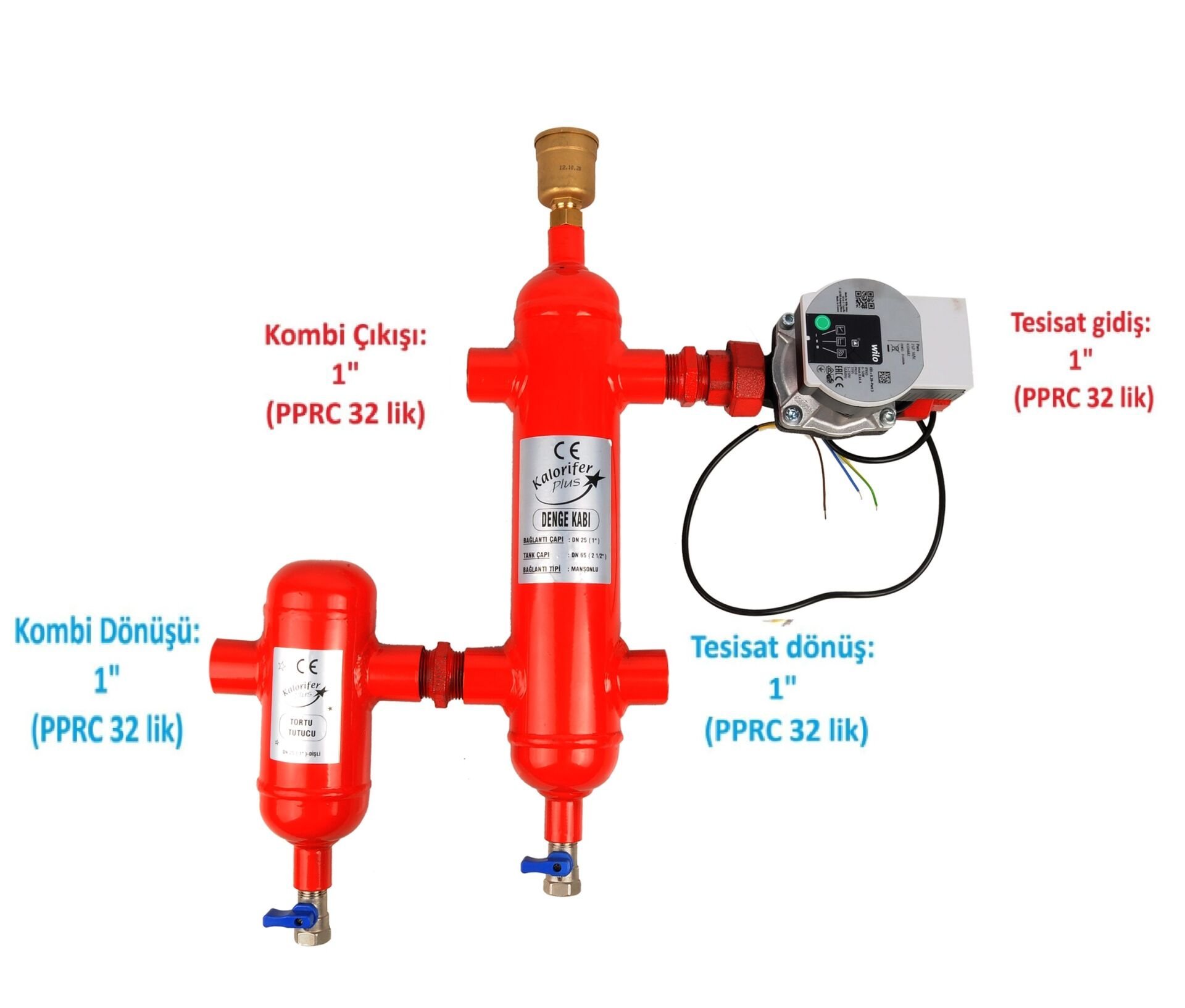 Wilo Para 25/8 Pompalı Hazır Set (Tortu Tutuculu ) ,  SET-5A