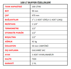 Buffer Tank 100 lt  Akümülasyon Tankı (Isı pompası uygulamaları içindir)