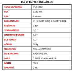 Buffer Tank 150 lt , Akümülasyon Tankı (Isı pompası uygulamaları içindir)