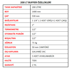 Buffer Tank 200 lt , Akümülasyon Tankı (Isı pompası uygulamaları içindir)