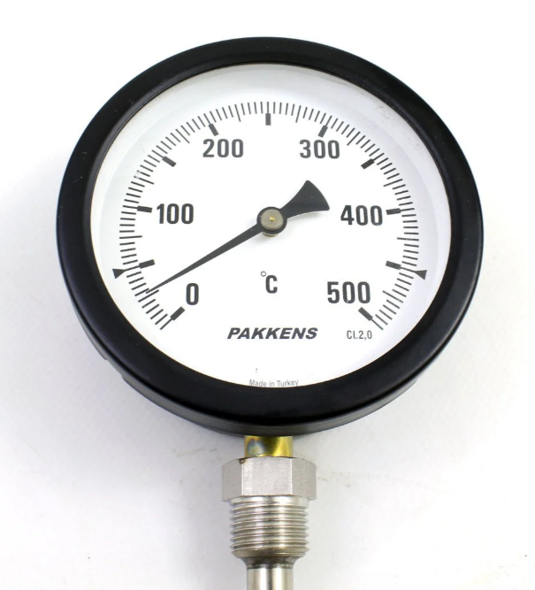 Pakkens Termometre, 0-500 °C Sıcaklık Ölçer   , Q 100 mm Alttan Bağlantılı