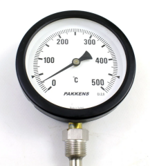 Pakkens Termometre, 0-500 °C Sıcaklık Ölçer   , Q 100 mm Alttan Bağlantılı