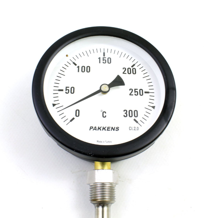 Pakkens Termometre, 0-300 °C Sıcaklık Ölçer   , Q 100 mm Alttan Bağlantılı